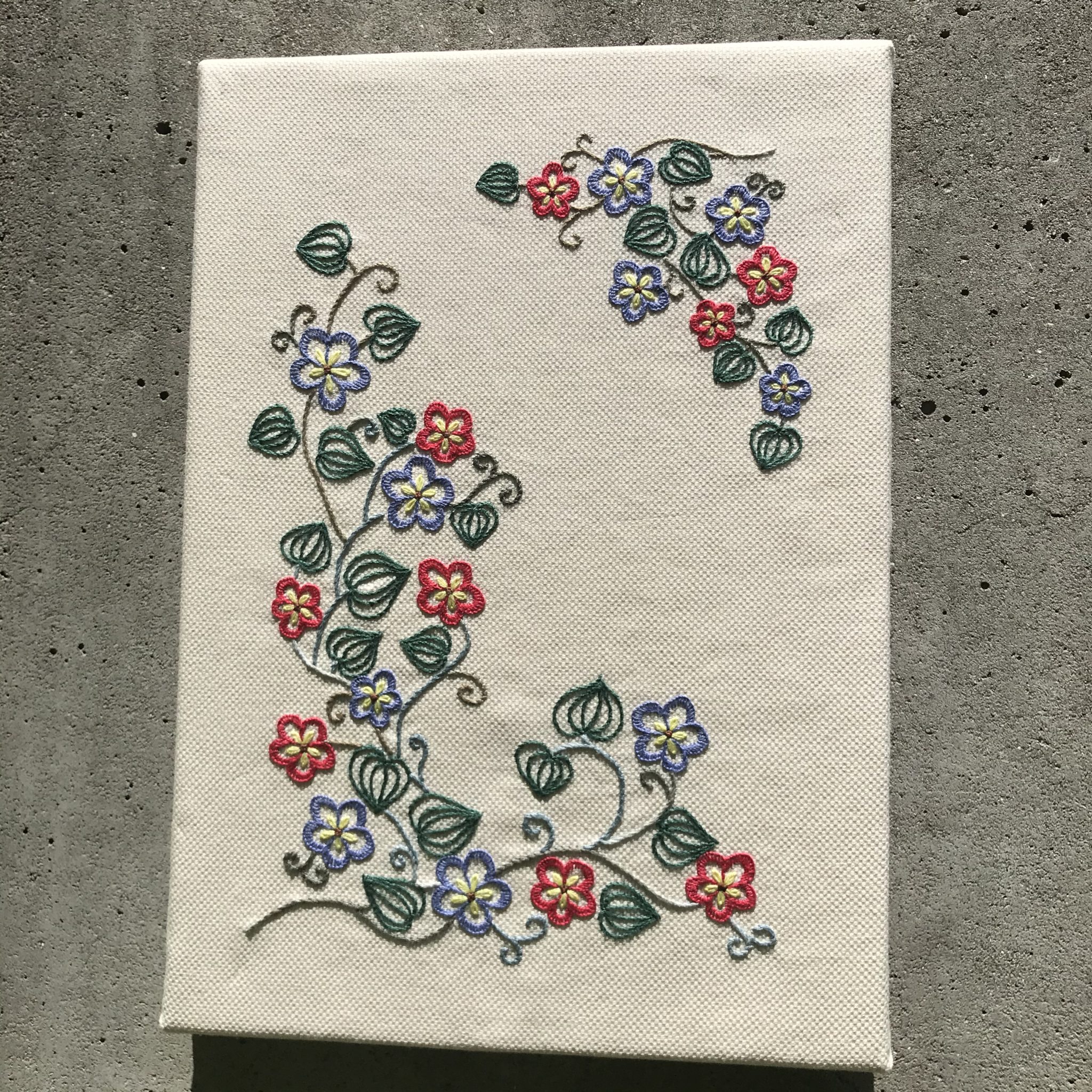 【一点もの】刺繍　ファブリックパネル　『Flower,h.』